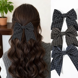 Fermaglio per Capelli Donna Stile British Retro a Quadri con Fiocco Clip a Becco d'Anatra Eleganti Accessori Capelli