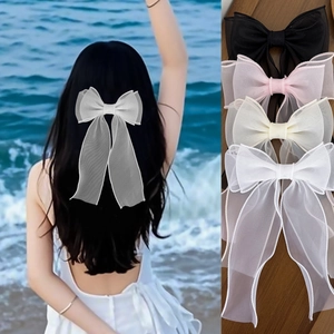 Grande Pince à Cheveux Nœud en Maille Avec Rubans Longs Pince Croco Élégante Accessoire de Cheveux Princesse pour Femmes