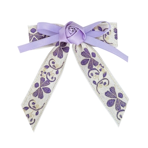 New Chinese style embroidered purple rose bow hair clip with vintage floral pattern