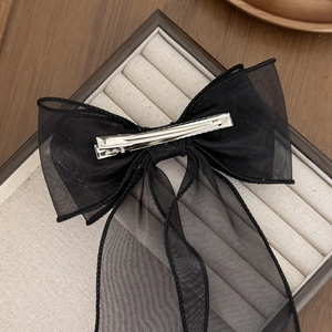 Barrette élégante en tulle noir avec nœud papillon et pince métallique pour femmes