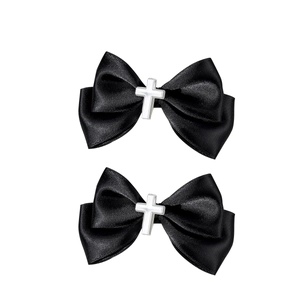 Lazos para el pelo de satén negro estilo gótico con dijes de cruz plateados para mujer