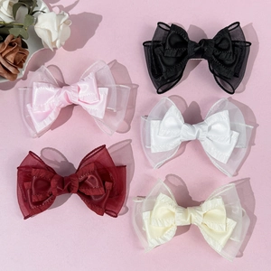 Fermaglio per Capelli a Fiocco a Doppio Strato in Stile Dolce Principessa per Donna Nastro Maglia Organza Grandi Fiocchi Accessori per Capelli Fatti a Mano