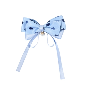 Barrette à cheveux double nœud bleu clair avec motif cœur et pendentif perle