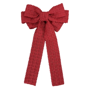 Barrette élégante en tweed rouge avec nœud et longs rubans ondulés pour femmes