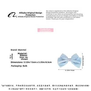 Blue plaid bow hair clip features detailed measurements 13x8.5cm and heart decoration