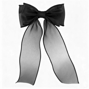 Barrette à cheveux élégante avec grand nœud en maille noire et longs rubans fluides