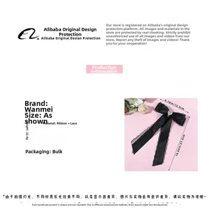 Détails de la barrette nœud en dentelle noire avec strass en cœur et spécifications