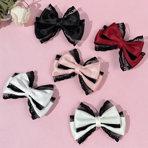 Vintage Lace Bow Hair Clip For Women Elegant Satin Ribbon Double Layer Bowknot Duckbill Clip Lolita Hair Accessories