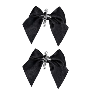 Barrettes à nœud gothique en satin noir avec croix de roses en métal argenté