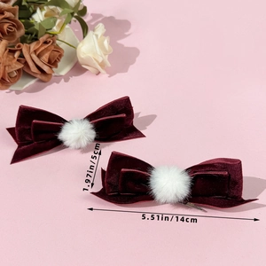 Lazos de terciopelo burdeos con pompón blanco, ancho 14 cm para estilo dulce Lolita