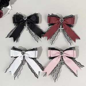 Pince à Cheveux Nœud en Dentelle Croix Cœur Lolita Gothique Barrette Crocodile Style Sombre pour Femmes Filles Accessoires