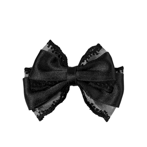 Elegant vintage black lace and satin bow hair clip for women in retro lolita style
