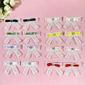 Sweet Lace Bowknot Hair Clip With Heart Rhinestone Handmade Duckbill Clip Ribbon Bow Hair Accessory For Women Teen Girls