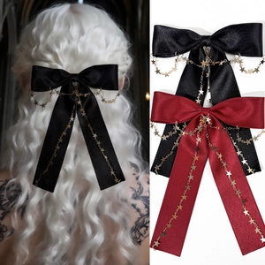 Pince à Cheveux Nœud en Sangle pour Femmes Avec Frange de Chaîne d'Étoile Pendentif en Alliage Style Lolita Doux