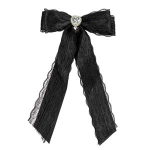 Barrette à cheveux en dentelle noire avec cristal de cœur style gothique lolita