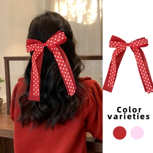 Barrette à Nœud en Maille avec Imprimé Cœur de la Saint-Valentin Pince à Bec de Canard Douce avec Long Ruban pour Femmes Accessoires de Cheveux Faits à la Main en Maille de Ruban