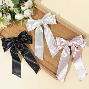 Fermaglio per Capelli a Fiocco Polka Dot Francese Con Lungo Nastro in Satin Fermaglio a Becco d'Anatra Donna Elegante Dolce Accessori per Capelli