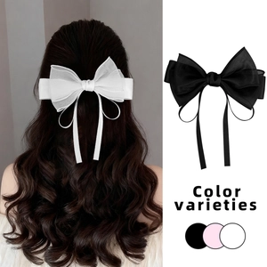 Elegant double-layered mesh bow hair clip for women in black and white styles