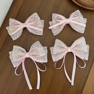 Sweet Korean Style Lace Bow Hair Clip Pink Princess Alligator Clip Handmade Ribbon Streamer Hair Accessories For Women Girls