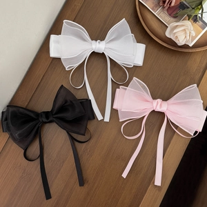 Oversized Ribbon Mesh Bow Hair Clip For Women Sweet Organza Double Layer Hairpin With Long Streamer Hair Accessories