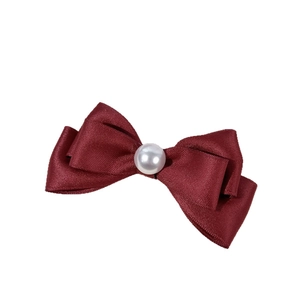 Barrette à cheveux élégante en satin bordeaux avec perle pour accessoire de mode