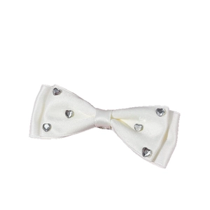 White satin bow hair clip with sparkling heart rhinestones for girls hair styling