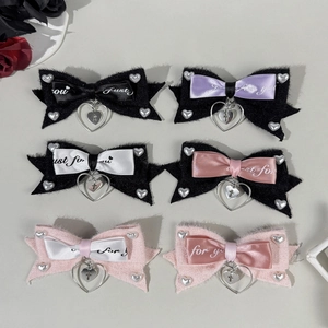 Gothic Lolita Bow Hair Clip Heart Cross Pendant Ribbon Webbing Duckbill Clip Gothic Sweet Cool Artificial Pearl Hair Accessories