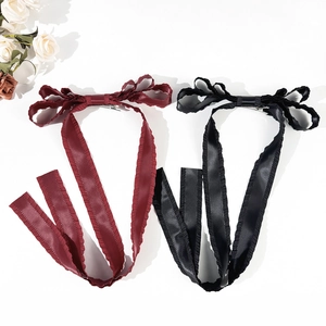 Pince à Cheveux Noeud Papillon à Long Ruban Vintage Français pour Femmes Barrette en Satin à Bord Plissé Élégant Accessoire de Cheveux