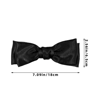 Detailed size specifications for the large black satin bow hair clip with measurements
