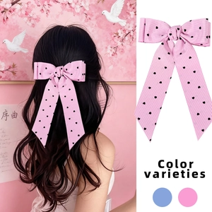 Sweet Ribbon Bow Hair Clip Heart Stripe Pattern Long Streamer Hairpin Valentine's Day Princess Hair Accessories For Women Girls