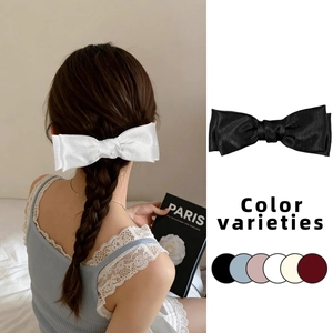 Handmade Large Satin Bow Hair Clip For Women Elegant Solid Color Korean Style Sweet Hairpin Princess Hair Accessories