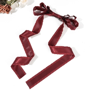 Barrette nœud Lolita rouge vin élégante avec longs rubans et bords plissés pour femme