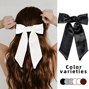 Elegant satin bow hair clip with long streamers in multiple colors for women