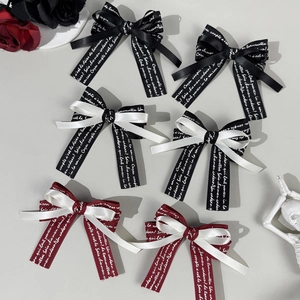 Gothic Ribbon Bow Hair Clips For Women Alphabet Print Satin Bowknot Duckbill Clips Lolita Handmade Hair Accessories