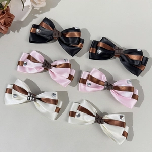 Molletta per Capelli a Fiocco Cuore di Cioccolato Stile Lolita Nastro Strass Becco d'Anatra Sweet Punk Accessori