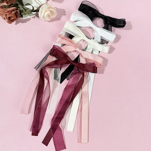 Elegant ballet style organza ribbon bow hair clips in five colors for women and girls