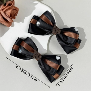 Fermaglio per capelli a fiocco Lolita nero e marrone con strass a cuore 11cm