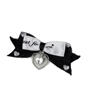 Gothic Lolita bow hair clip with heart pendant and ribbon for women fashion accessory