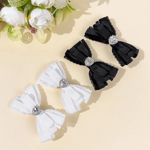 Pinces à Cheveux Nœud en Ruban de Dentelle pour Femmes Filles Strass en Cœur Lolita Balletcore Barrettes Accessoires de Coiffure