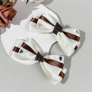 Fermaglio per capelli Lolita con fiocco al cioccolato e cuore, nastro bianco
