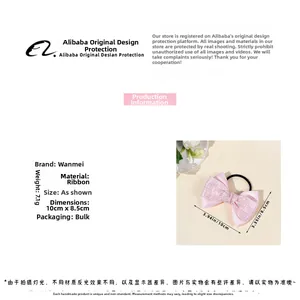 Detailed view of pink plaid bow scrunchie showing 10cm by 8.5cm dimensions and high elasticity