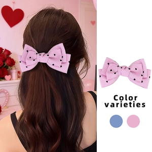 Pinces à Cheveux Nœud en Ruban Doux Motif Rayé Cœur Accessoires de Cheveux pour Femmes Filles Rose Bleu Pince Bec de Canard