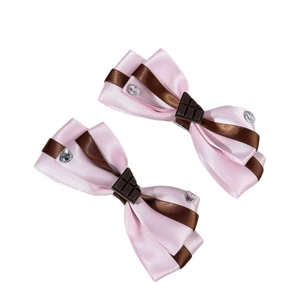 Fermagli per capelli Lolita in raso rosa con cuore di cioccolato e strass brillanti