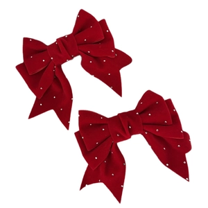Par de pinzas para el cabello de lazo en terciopelo rojo con diamantes para Año Nuevo y Navidad