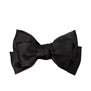 Elegant black satin multi-layer bow hair clip with a sleek silk finish and minimalist design