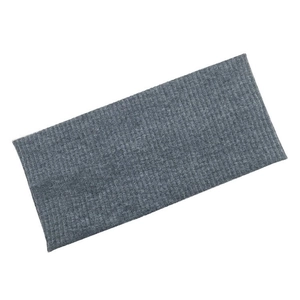 Detailed view of the medium grey ribbed knit headband featuring elastic texture