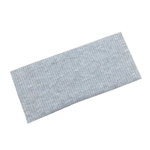 Detail of light gray ribbed knit sports headband with elastic texture and neat stitching