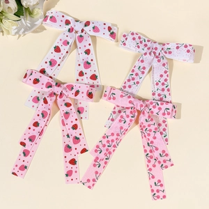 Barrette à Cheveux Nœud Imprimé Fraise Cerise Longs Rubans Gros-Grain Épingle à Cheveux Accessoires Mignons pour Femmes Filles