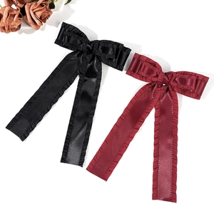 Pince à Cheveux élégante Avec Nœud En Satin Bords à Volants Long Ruban Grande Pince Croco En Métal Pour Femmes Accessoires De Cheveux