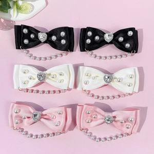 Pince à Cheveux Nœud en Satin Style Lolita Avec Gland de Künstliche Perles de Culture Cœur Strass Douce Élégante Accessoires de Cheveux Femme